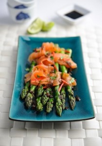 Asparagus and smoked salmon with ginger soy dressing